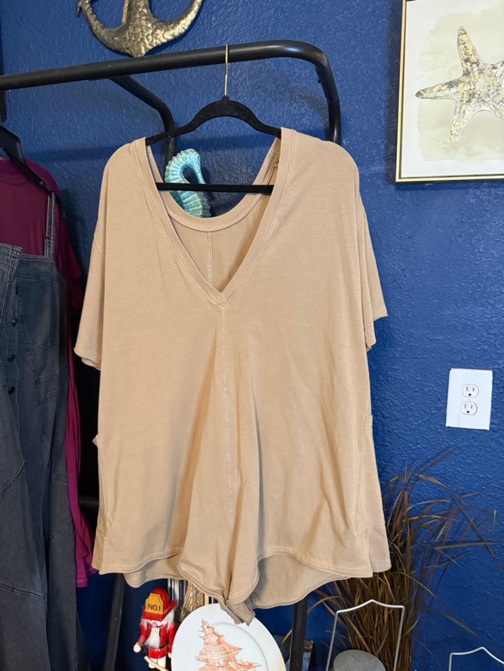 Relaxed V-Neck Women's Romper in Beige